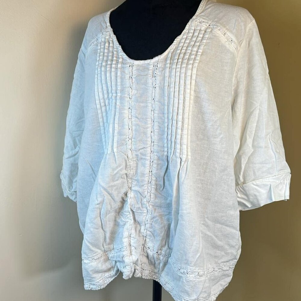 Rose & Thyme White Linen Blend Tunic Boho Festival Lagenlook Hippie Vibes Cottag